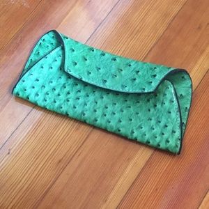 Green Textured Leather Clutch